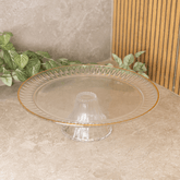 Prato para Bolo Boleira com Pé Radial em Cristal Fio de Ouro 32cm